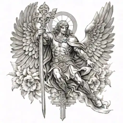 cross st michael the archangel tattoo design idea