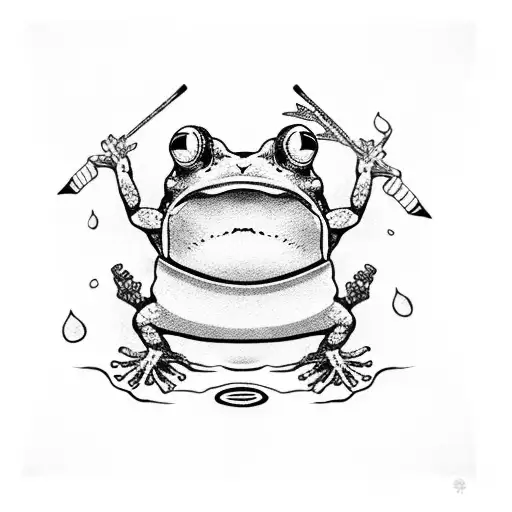 samurai frog riding an axolotl holding a lantern  tattoo design idea