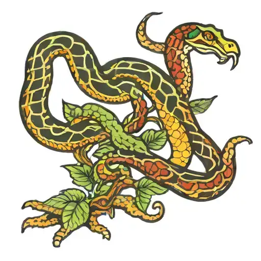snake and money tree tattoo design idea