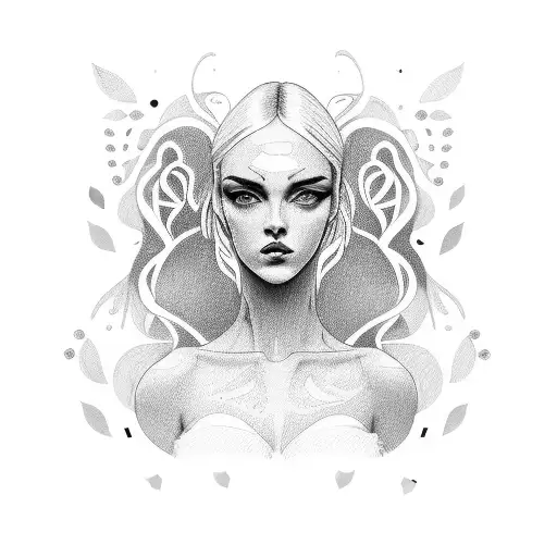 A beautiful woman portrait, a some animals tattoo design idea