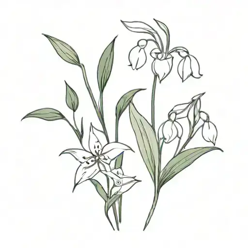 snowdrop flower, violet flower, lily of the valley, larkspur, holly intertwined tattoo design idea