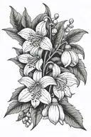 snowdrop flower, violet flower, lily of the valley, larkspur, holly  tattoo design idea