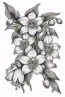 snowdrop flower, violet flower, lily of the valley, larkspur, holly  tattoo design idea