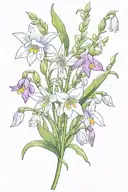 snowdrop flower, violet flower, lily of the valley, larkspur, holly intertwined tattoo design idea