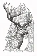 trees with a mule deer head profile holding tattoo design idea