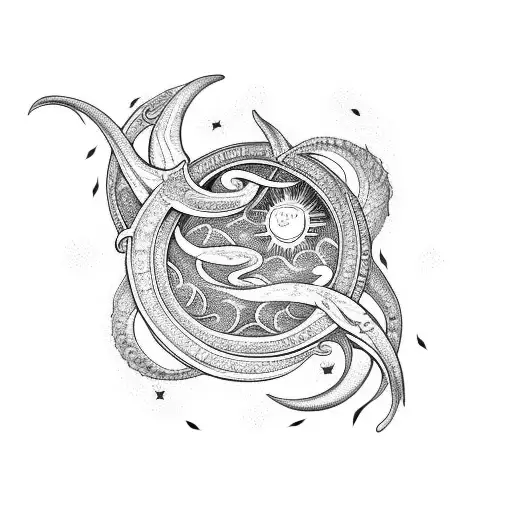  serpents with crescent moon and sun tattoo design idea