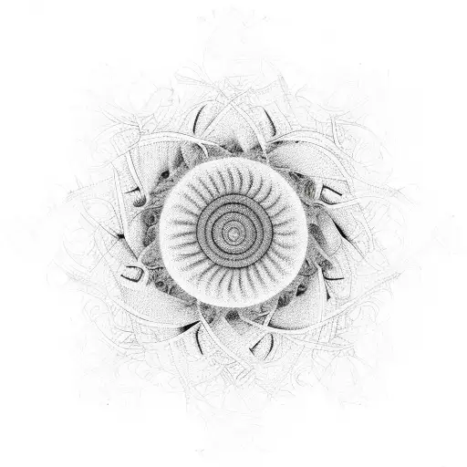 A surreal composition of floating pussywillow seeds forming a Fibonacci spiral tattoo design idea