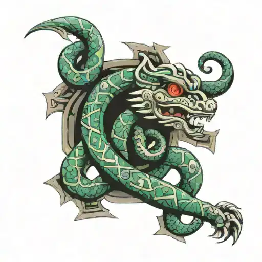 Aztec serpent wrapped tattoo design idea