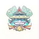 Samurai frog on mushroom tattoo design idea