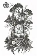forest and runes tattoo design idea