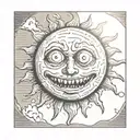 Sun with creepy Face  tattoo design idea