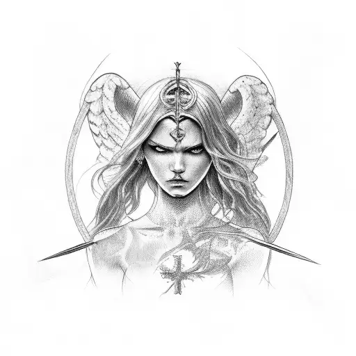 angel warrior with cross tattoo design idea