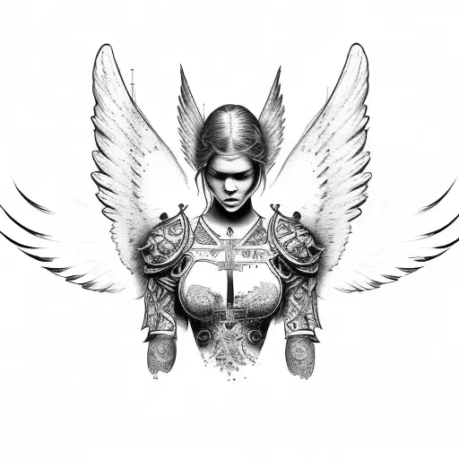 angel warrior with cross tattoo design idea