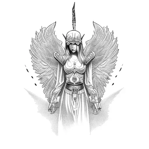 angel warrior with cross tattoo design idea