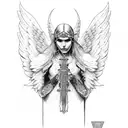 angel warrior with cross tattoo design idea
