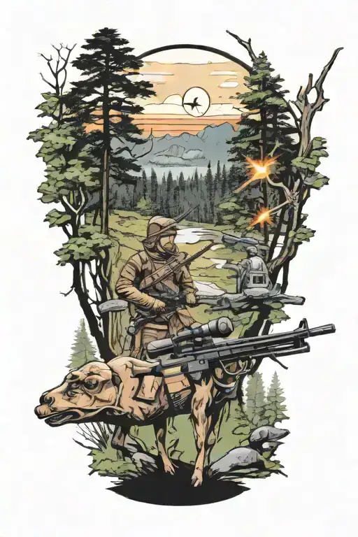 A bow hunting scene in the Star Wars universe, set in the woods of Iowa tattoo design idea