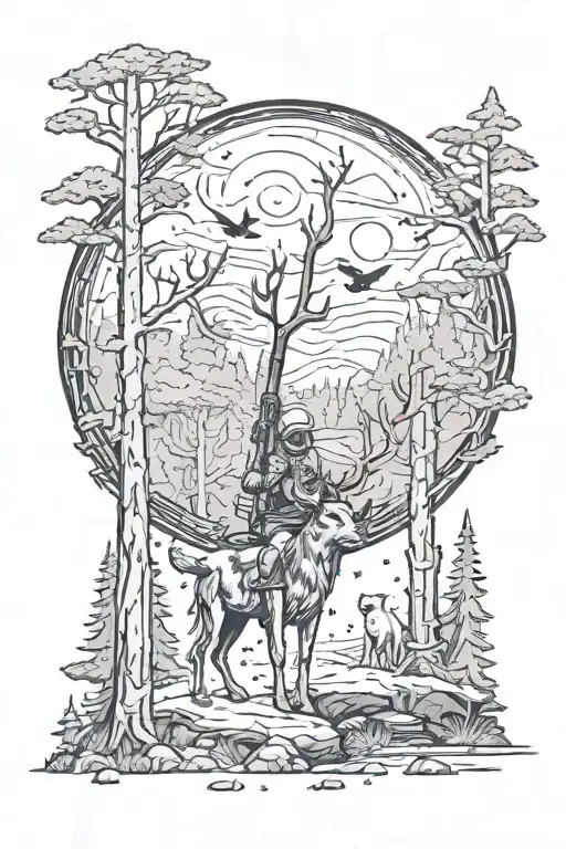 A bow hunting scene in the Star Wars universe, set in the woods of Iowa tattoo design idea