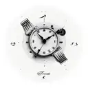 A timepiece with Augusto's name incorporated into the clock hands tattoo design idea