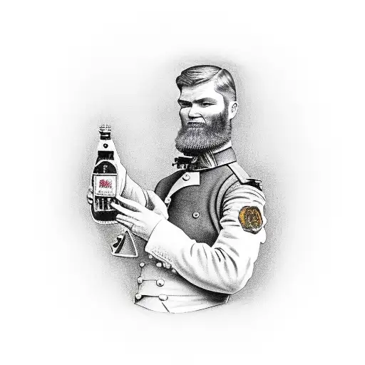 Ned Kelly holding a bottle of oak milk tattoo design idea