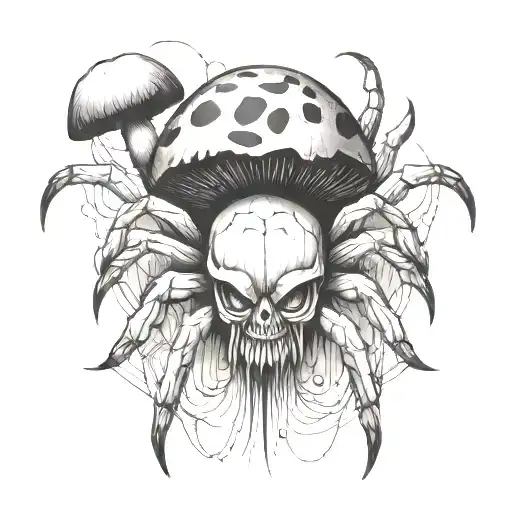 A spider with fangs with a torso of a mushroom shape with fangs tattoo design idea
