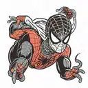 Spider-Man face half miles morales and Peter Parker  tattoo design idea