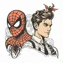 Spider-Man face half miles morales and Peter Parker  tattoo design idea