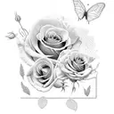 yellow evening primrose, red and pink roses, butterflies  tattoo design idea