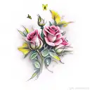 yellow evening primrose, red and pink roses, butterflies  tattoo design idea