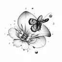 A beautiful evening primrose blooming with a butterfly resting on it, surrounded by swirling book pages tattoo design idea