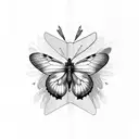 A beautiful evening primrose blooming with a butterfly resting on it, surrounded by swirling book pages tattoo design idea