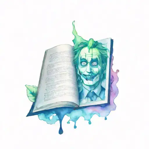 Beetlejuice looking at the handbook tattoo design idea