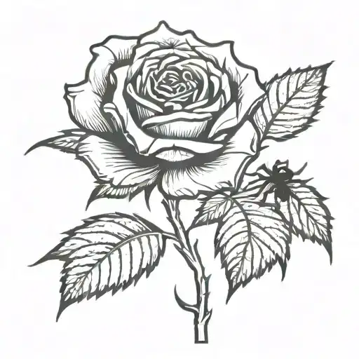 blacked out rose sillhouette with spider on leaf  tattoo design idea