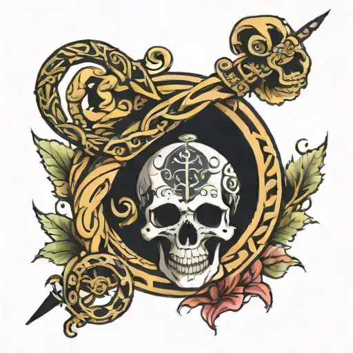 rod of asclepius with skull tattoo design idea