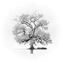 A majestic oak tree standing tall in the middle of a serene lake tattoo design idea