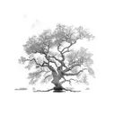 A majestic oak tree standing tall in the middle of a serene lake tattoo design idea