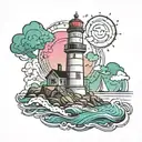 lighthouse with aurora borealis tattoo design idea