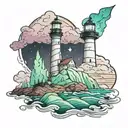 lighthouse with aurora borealis tattoo design idea