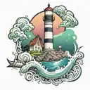 lighthouse with aurora borealis tattoo design idea