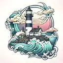 lighthouse with aurora borealis tattoo design idea