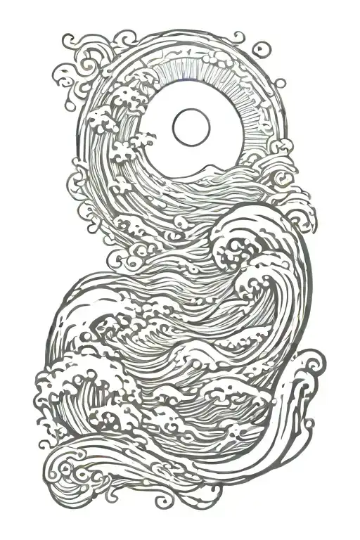 sun and waves flowing tattoo design idea