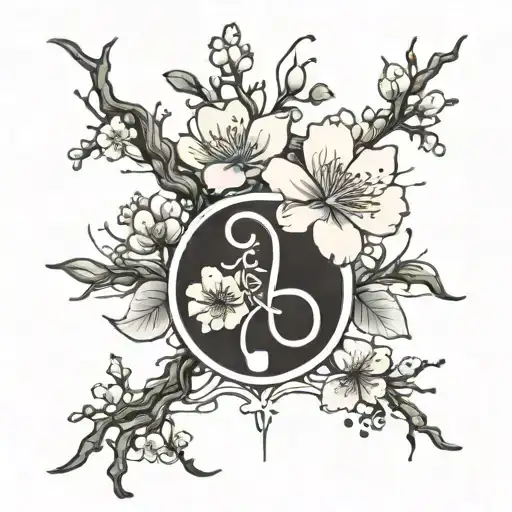 cherry blossoms with ekg line tattoo design idea