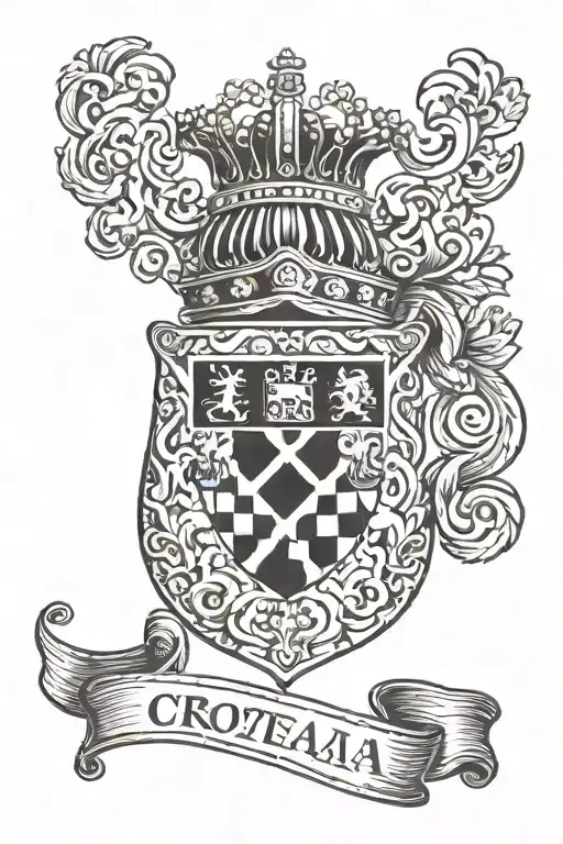 Croatian coat of arms and Pipe and Drape text tattoo design idea