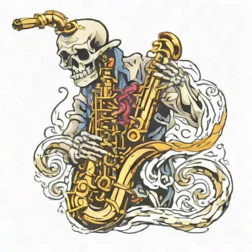 Skelton playing saxophone  tattoo design idea