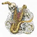 Skelton playing saxophone  tattoo design idea
