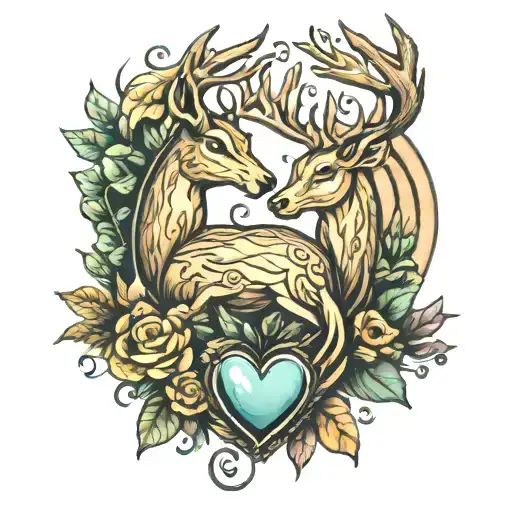 buck and doe heart made tattoo design idea