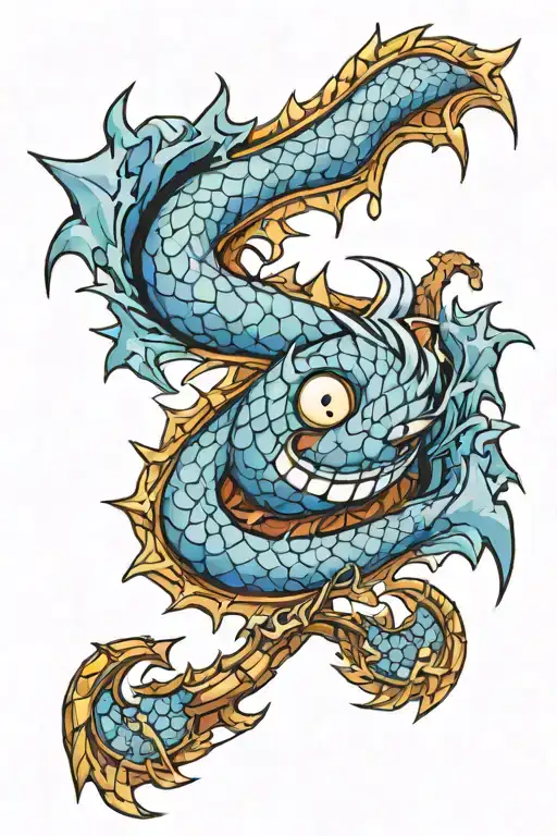 fairy tail emblem with ripped skin revelaing deagon scales with broken scales covering a biotech ar  tattoo design idea