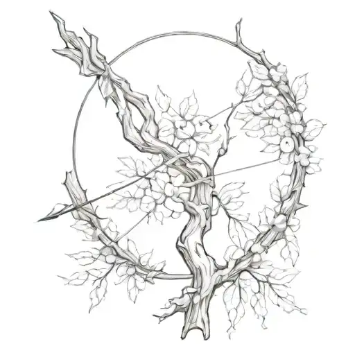 elm tree and archery bow tattoo design idea