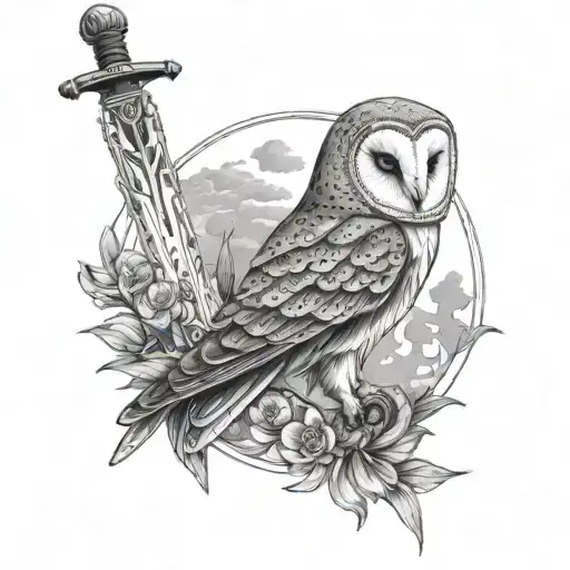 barn owl and sword going tattoo design idea
