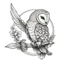 barn owl and sword going tattoo design idea