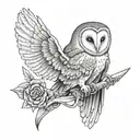 barn owl and sword going tattoo design idea